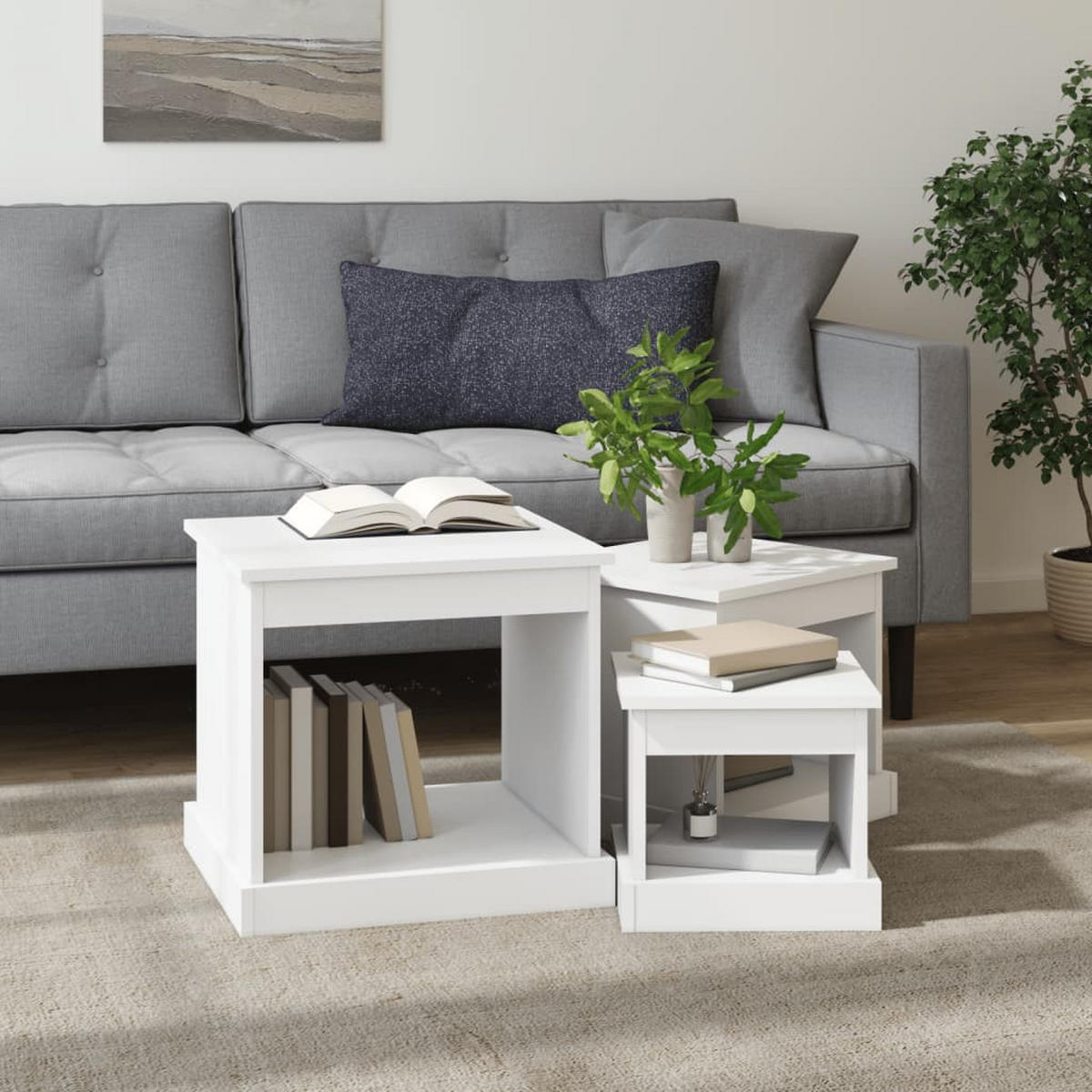 COUCHTISCHE 3 Stk. Weiß Holzwerkstoff - Weiß, Holzwerkstoff (48/45/45cm) - furnicato