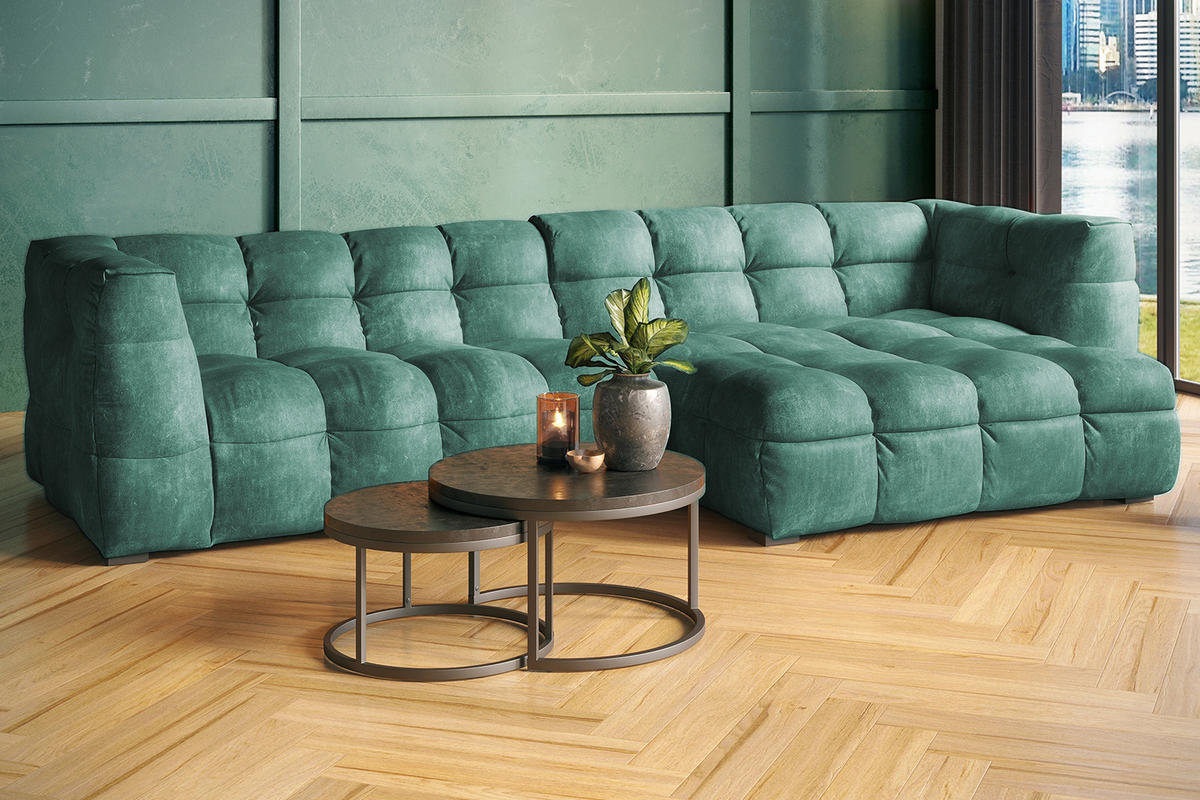 ECKSOFA RIO Petrol Velvet - Petrol/Schwarz, Textil (319/170cm) - KAWOLA
