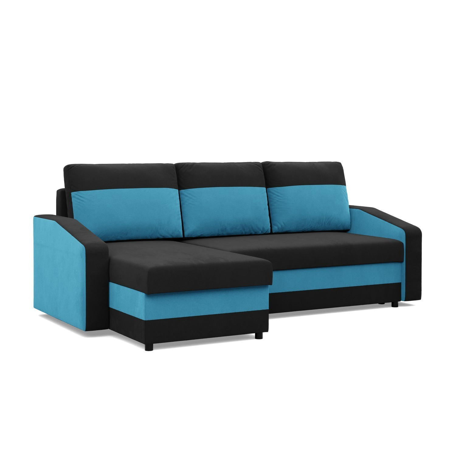 ECKSOFA MIT SCHLAFFUNKTION ORION, Schwarz + Blau - Blau/Schwarz, Textil (231/140cm)