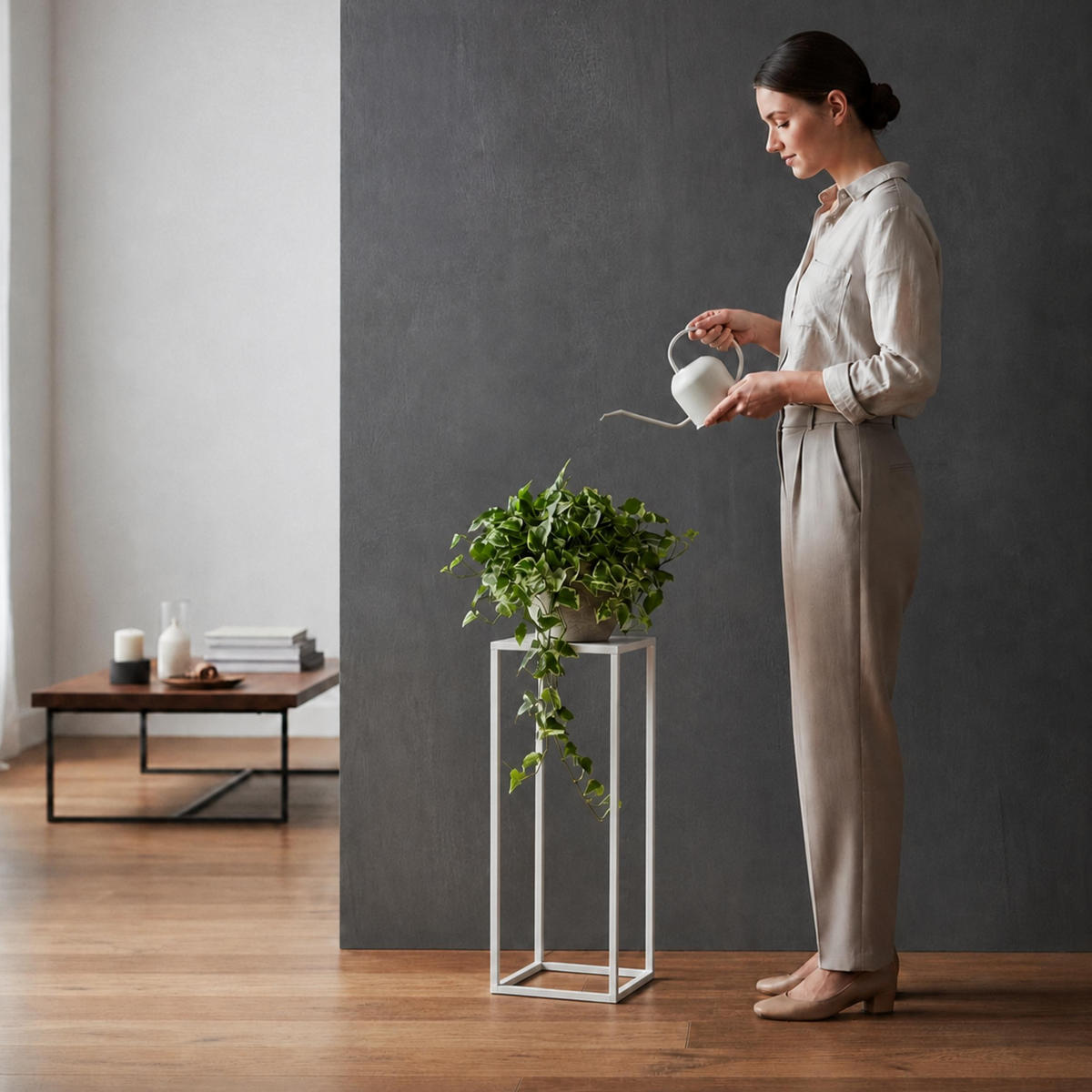 DANDIBO Blumenhocker Metall Weiß Eckig 60 cm Blumenständer Beistelltisch 96482 M Blumensäule Modern Pflanzenständer Pflanzenhocker - Weiß, Metall (23/60/23cm) - DanDiBo