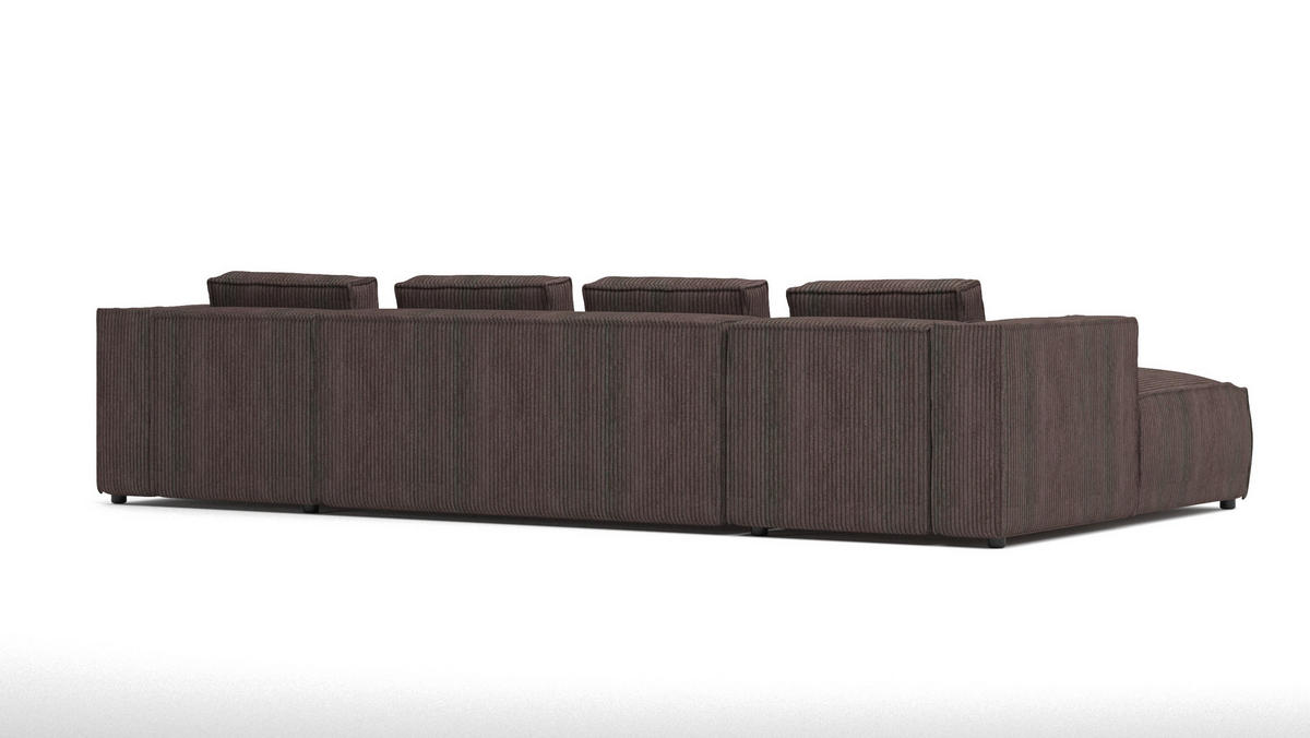 WOHNLANDSCHAFT Nova Dunkelbraun Cord - Dunkelbraun/Schwarz, Holz/Kunststoff (327/64/176cm) - S-Style Möbel