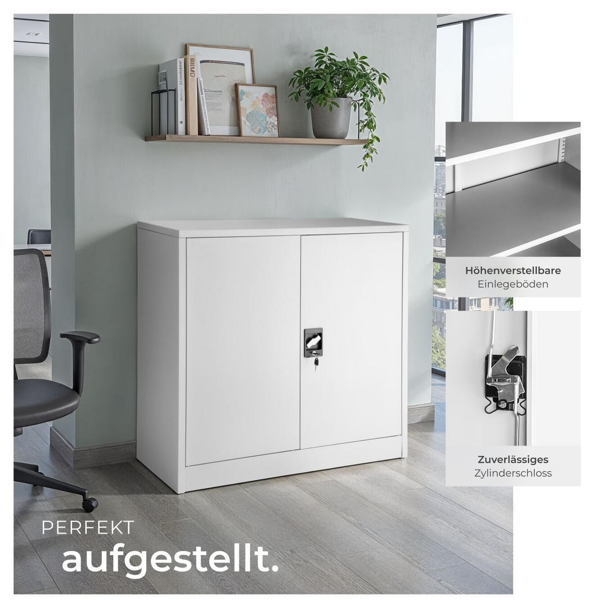 AKTENSCHRANK ,90 x 40 x 90 cm,grau - Grau, Metall (40/90/90cm) - tectake