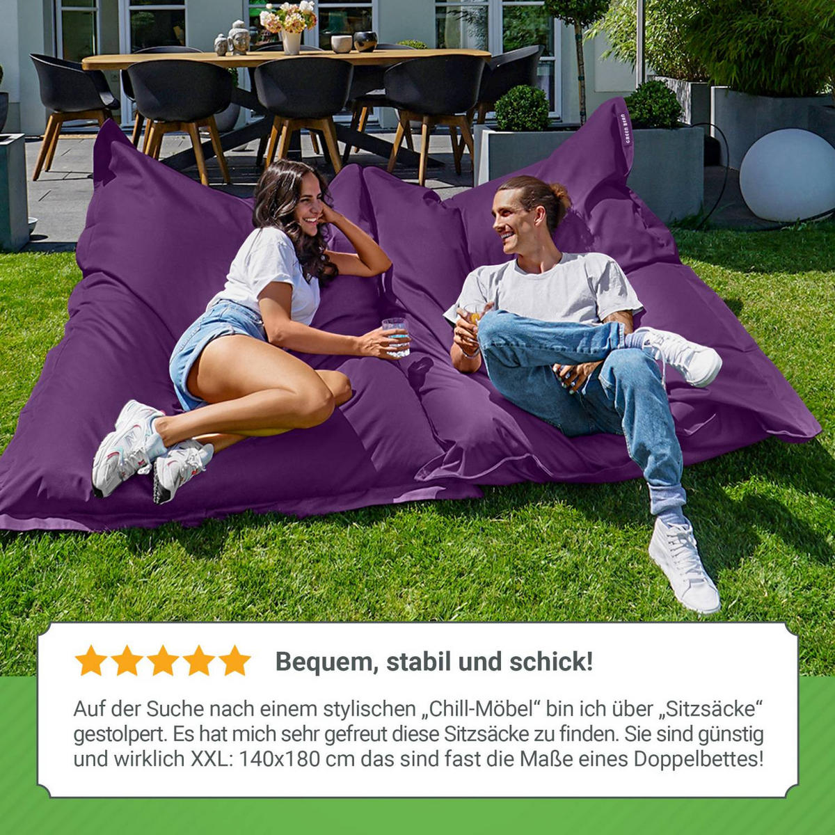 SITZSACK XXL "Square" 140x180cm - 380 L - Lila, Textil (140/25/180cm) - Green Bean