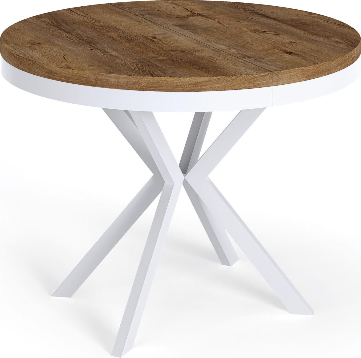 ESSTISCH Cloud runder ausziehbarer, Lefkas Eiche 100-180/100/76 cm - Alteiche/Weiß, Holzwerkstoff/Metall (100/100/76cm) - WFL GROUP