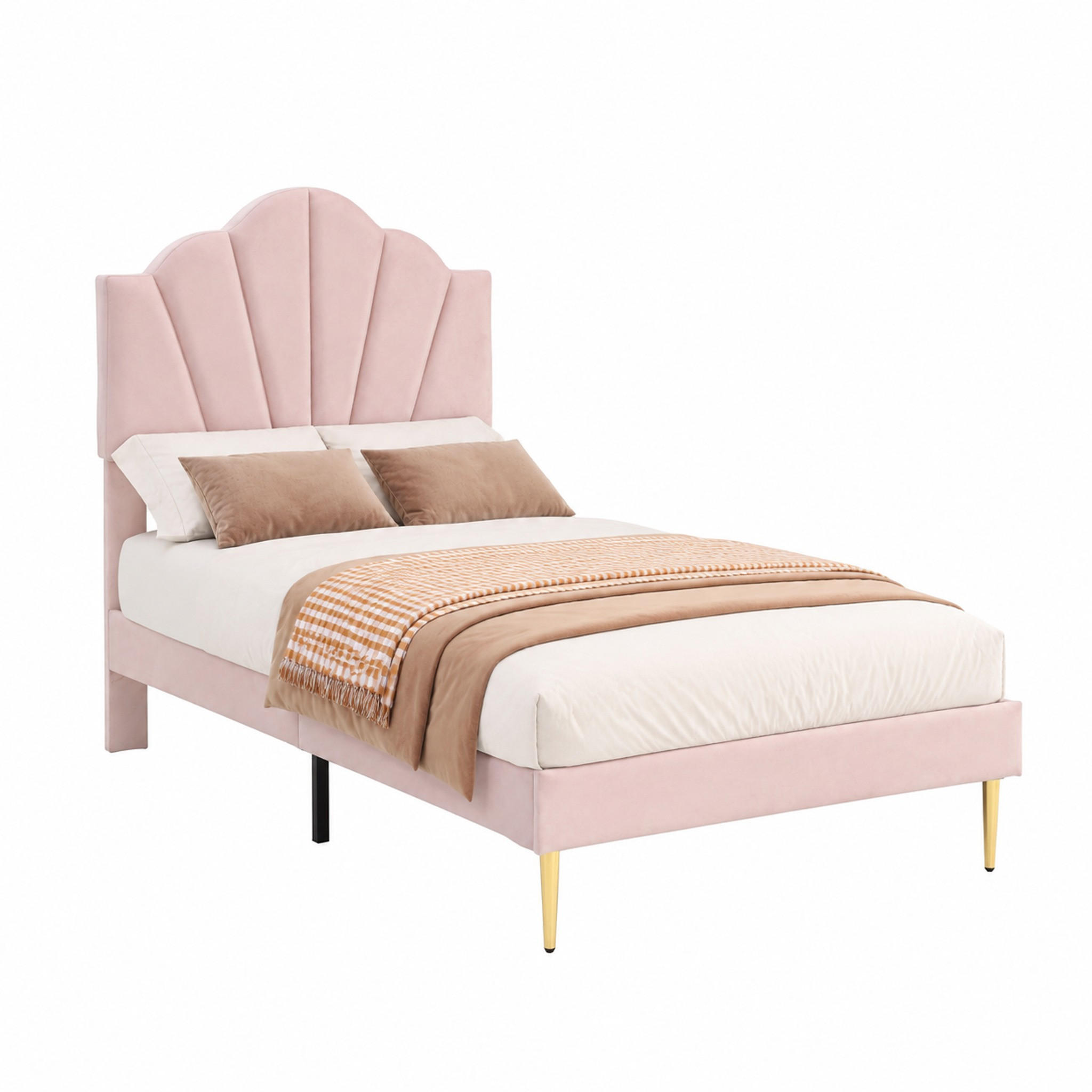 POLSTERBETT mit verstellbarem Kopfteil 90x200 cm Samt Pink - Pink, Metall (90/200cm) - Meubliv