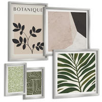 BILDER SET 5er Set - 50x50 cm & 20x30 cm & 40x60 cm Silberner Rahmen - Botanische Boho-Kompositionen - Silberfarben, Kunststoff (40/60cm) - TULUP