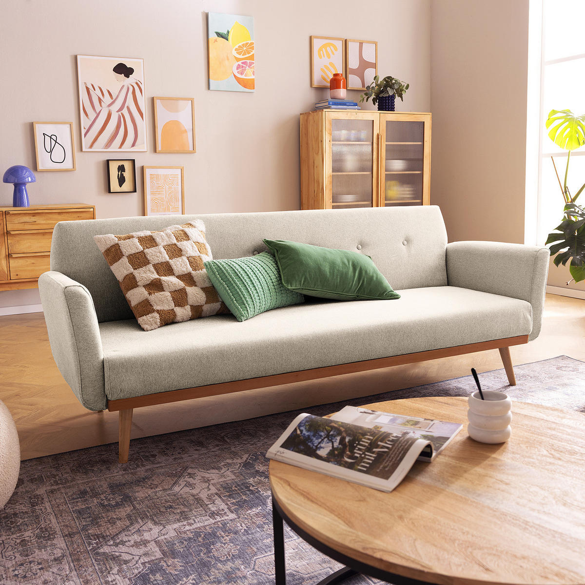 SCHLAFSOFA - Eichefarben/Beige, Holz/Buchenholz (212/79/85cm) - home24