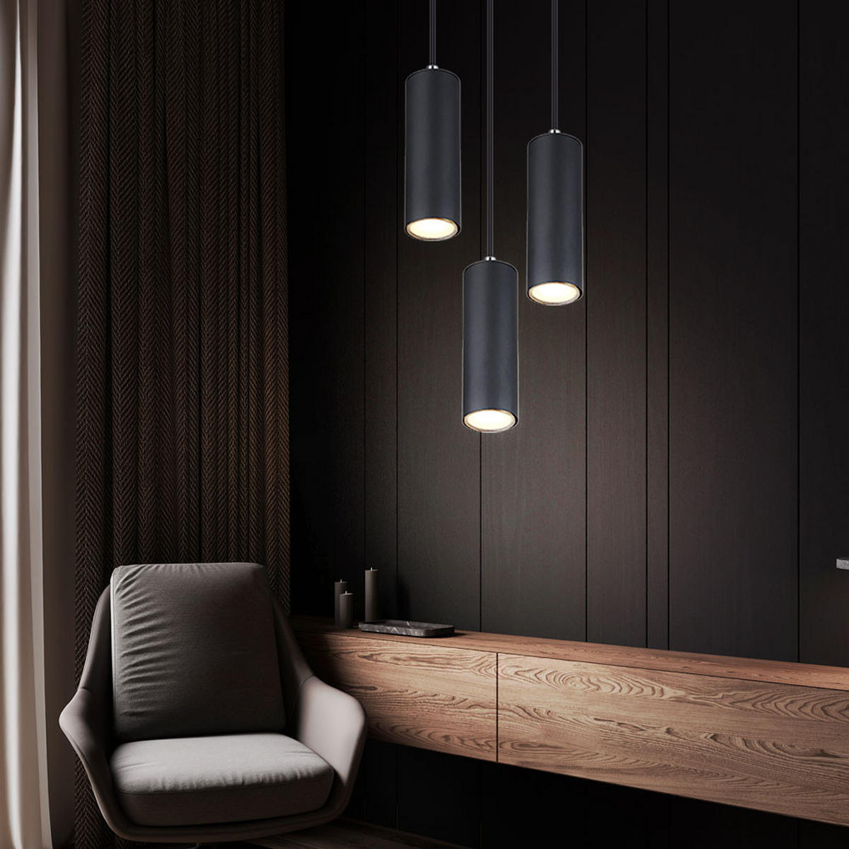 HÄNGELEUCHTE Metall Schwarz matt 2er Set - Schwarz, Metall (9/9/120cm) - Globo Lighting