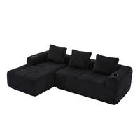 ECKSOFA 3-Sitzer mit Getränkehalter, Seitentaschen & 3 Kissen - Schwarz, Textil (253/158cm) - Urban Meuble