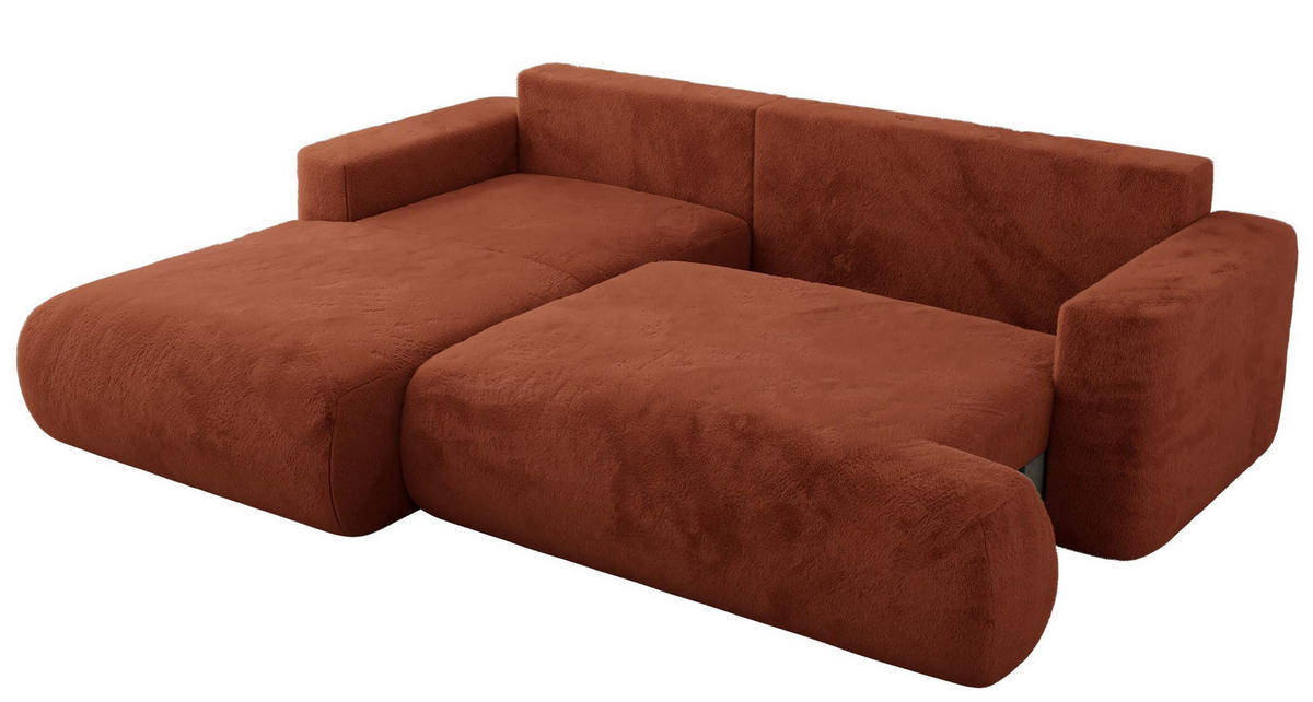 ECKSOFA OVO L Orange Plüsch - Links Seite - Schwarz/Orange, Kunststoff/Textil (271/195cm) - MKS