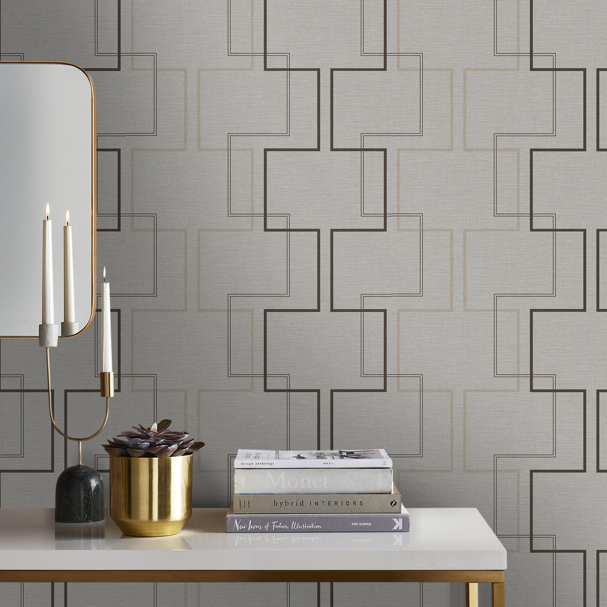 VLIESTAPETE - Mindful Square Text Natural - Naturfarben, Papier/Kunststoff (52/1000cm) - Sublime