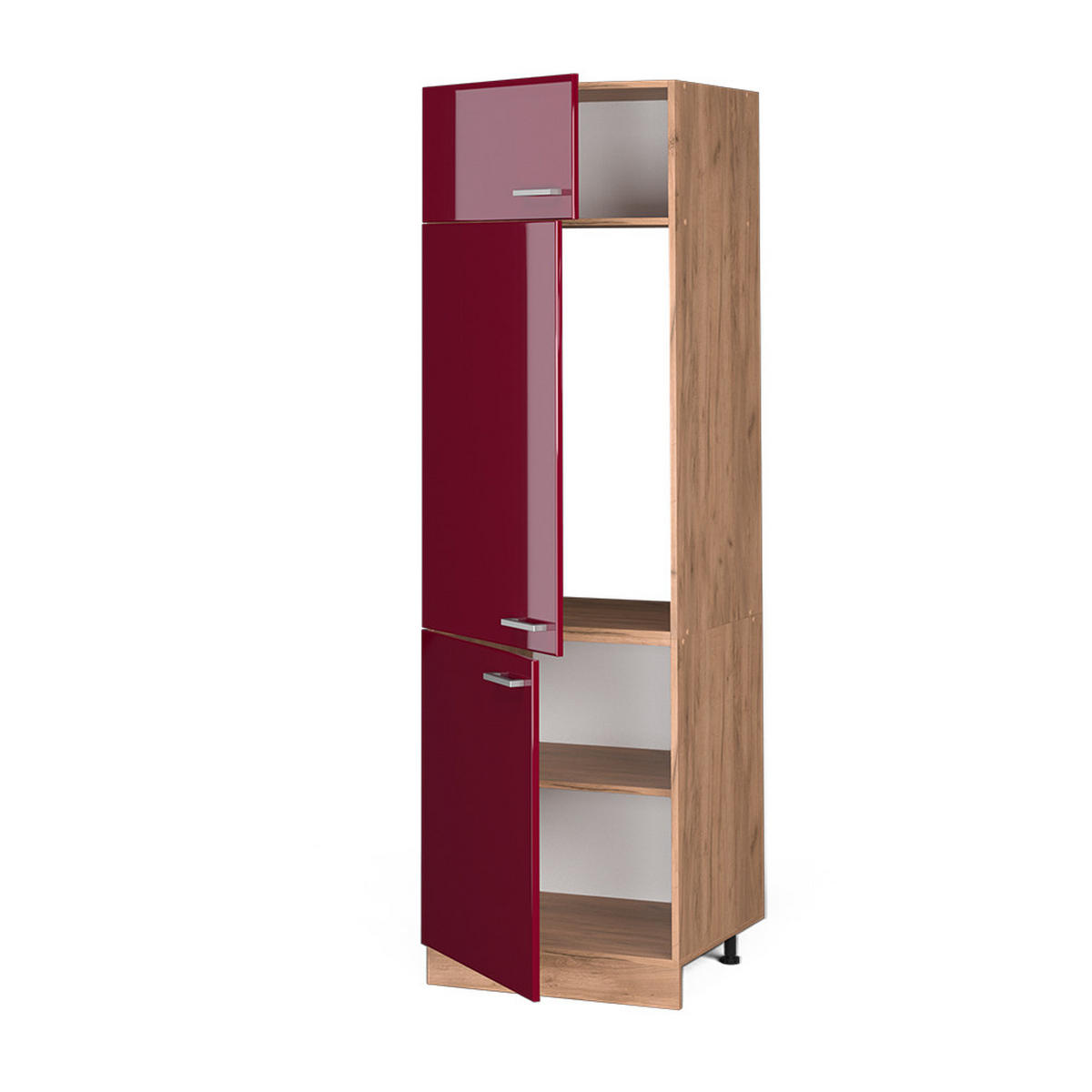 KÜHLUMBAUSCHRANK R-Line Rot Hochglanz 60 cm - Honigeiche/Bordeaux, Holzwerkstoff (60/206.8/57.2cm) - Vicco