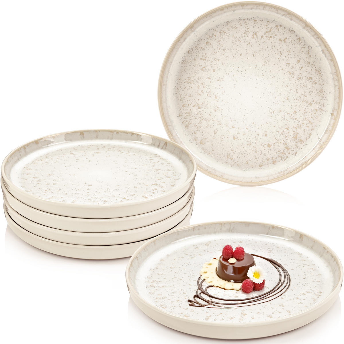 DESSERTTELLER SET KEY WEST - 6 teilig aus Steingut - Creme, Stein (20.7cm) - Sänger