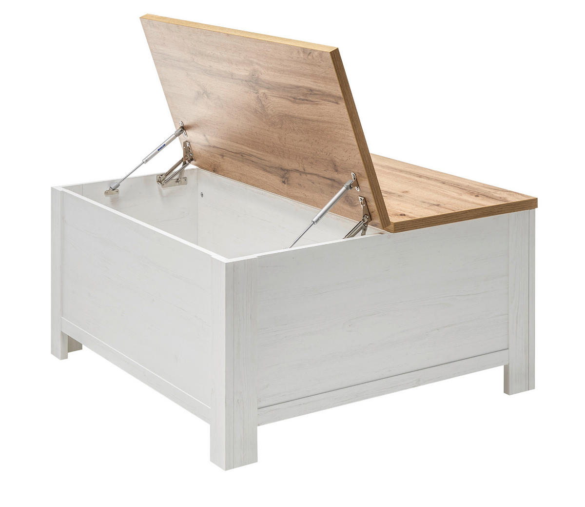 COUCHTISCH weiß Pinie, Eiche Wotan 95 x 95 cm, Wohnzimmertisch mit Stauraum - Eiche Wotan/Weiß, Holzwerkstoff/Metall (95/95/50cm) - Furn.Design