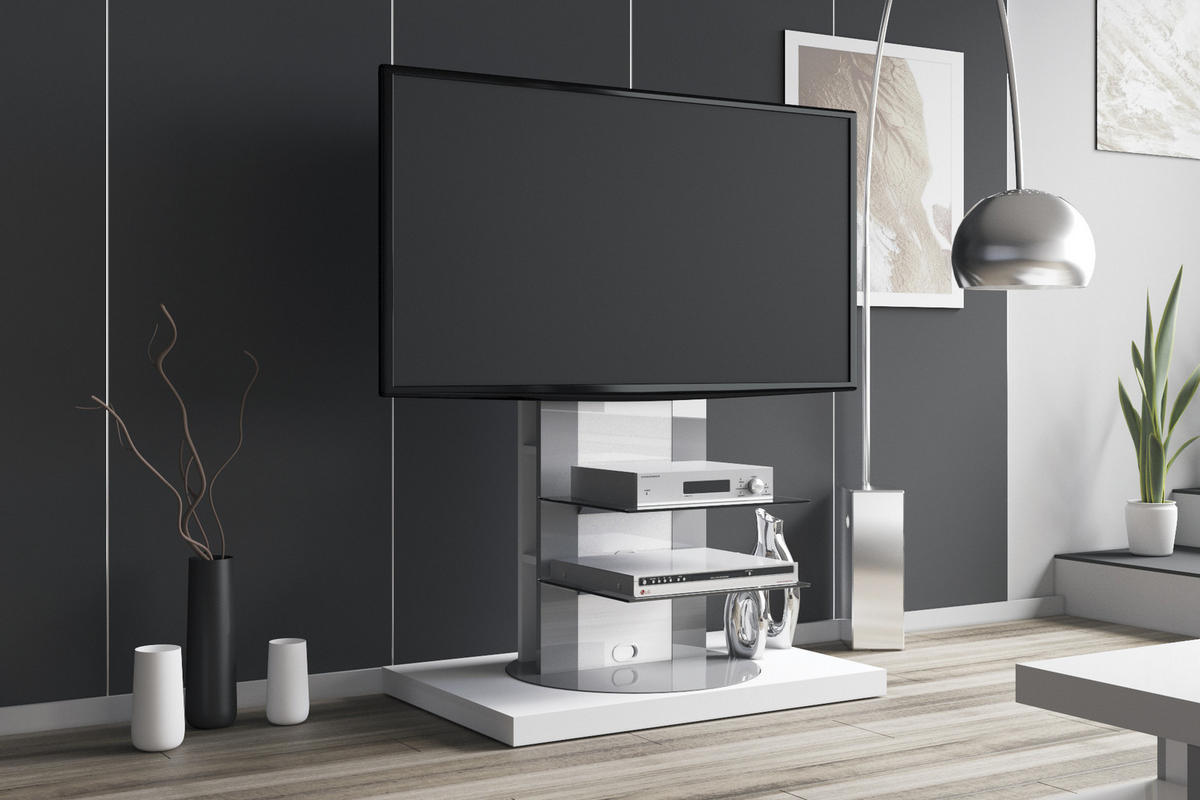 TV RACK rechteckig Weiß Hochglanz Glas 90/125/59 cm - Weiß Hochglanz, Holzwerkstoff (90/125/59cm) - designimpex