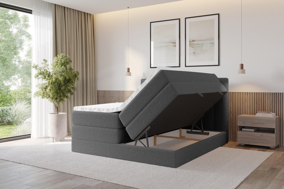 BOXSPRINGOVÁ POSTEL s matrací H3/H4 - OTTA KING - 120x200 cm Šedá - šedobéžová, kompozitní dřevo (120/200cm) - ALTDECOR
