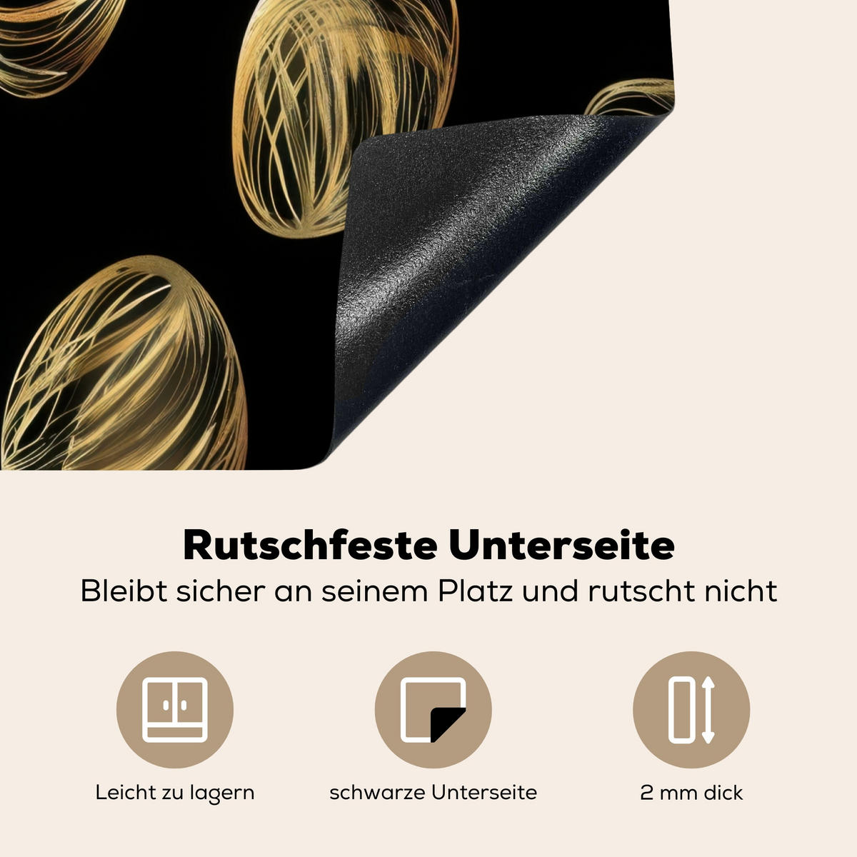 HERDABDECKPLATTE Eier - Gold - Muster Herdabdeckung Induktionsfeld 60x52 cm - Schwarz, Kunststoff (60/52/0.2cm) - MuchoWow