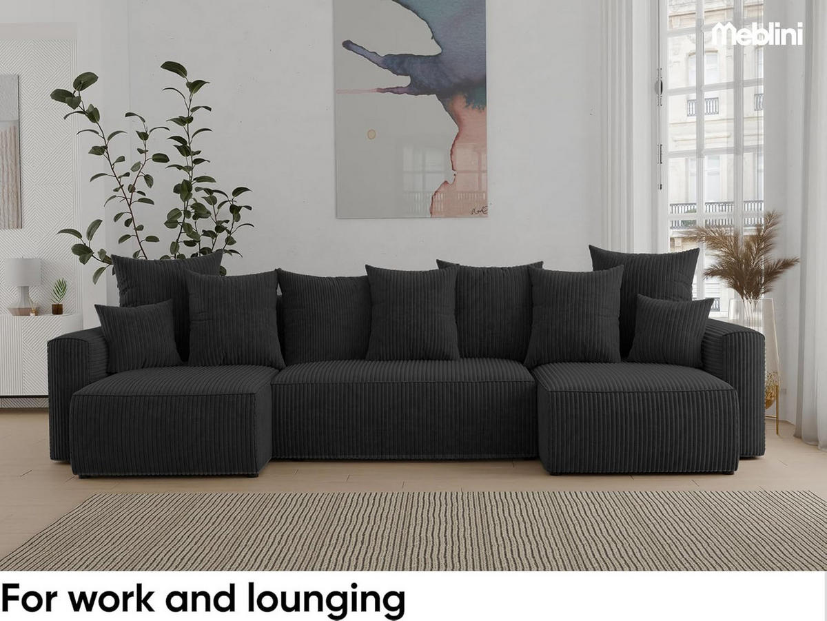 ECKSOFA SOLARIS U - Schwarz, Holzwerkstoff (312/142cm) - Meblini