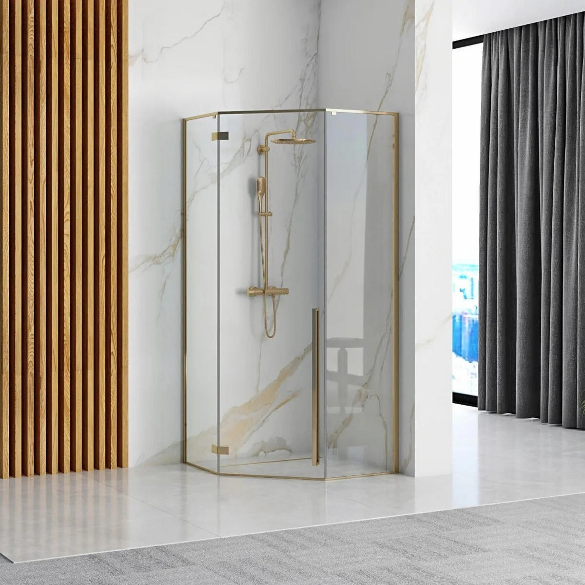 DUSCHKABINE Rea Diamond Gold 90x90 mit Duschwanne Diamond Schwarz - Goldfarben, Glas (90/90/195cm) - REA