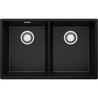 SPÜLBECKEN London Slim Twin, 2-er set Schwarz 76/47 cm 2 Becken + Ablauf-Set ab 80er Unterschrank - Chromfarben/Schwarz, Kunststoff (76/20/47cm) - Primagran