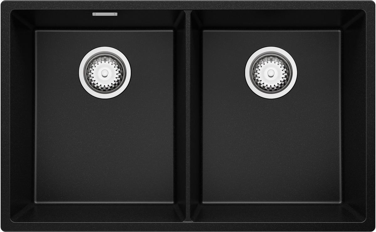 SPÜLBECKEN London Slim Twin, 2-er set Schwarz 76/47 cm 2 Becken + Ablauf-Set ab 80er Unterschrank - Chromfarben/Schwarz, Kunststoff (76/20/47cm) - Primagran