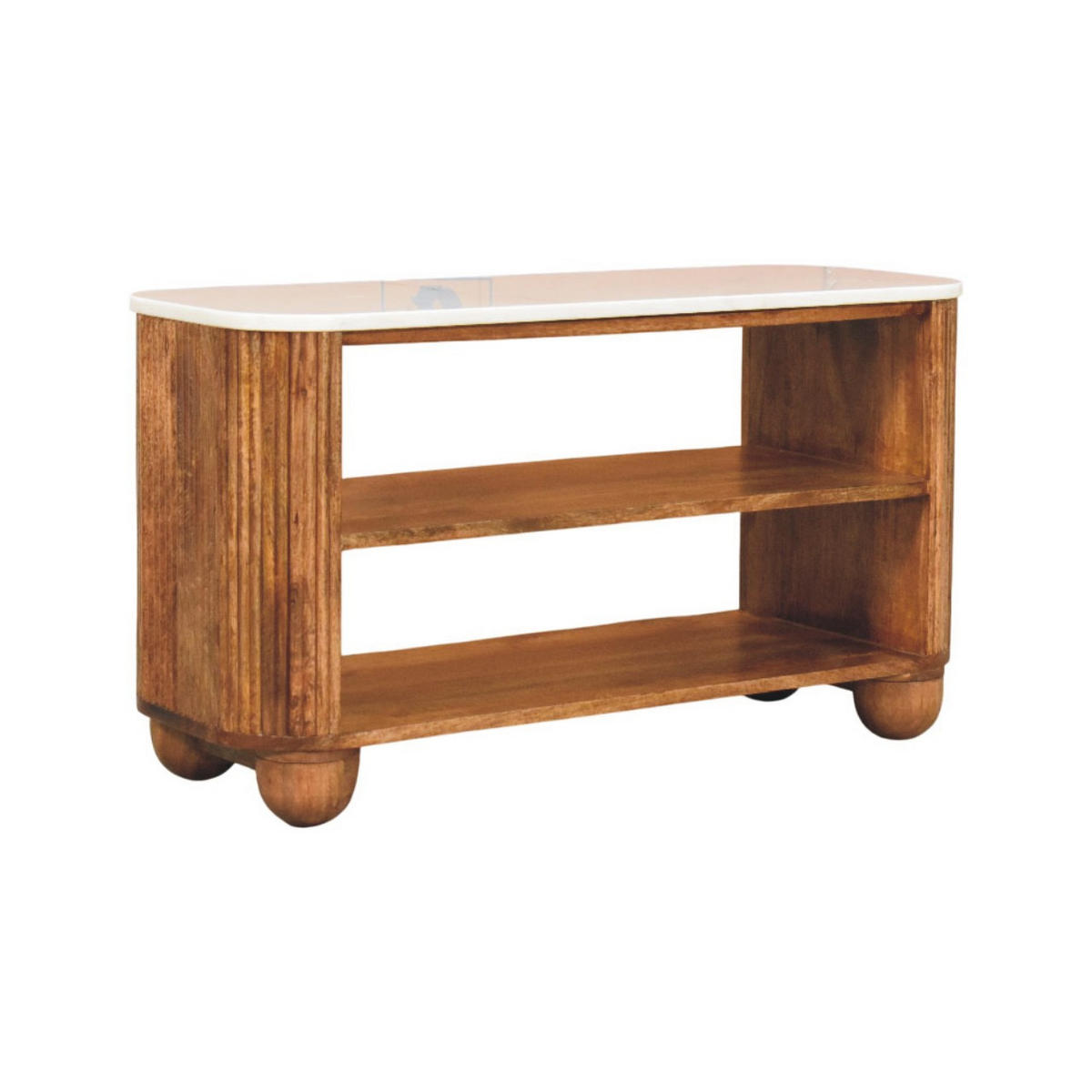 LAVICA s povrchovou úpravou Golden Teak, 2 otvorené police, mramorová doska, hnedá - hnedá, drevo/prírodné materiály (90/50/34cm) - Artisan Furniture