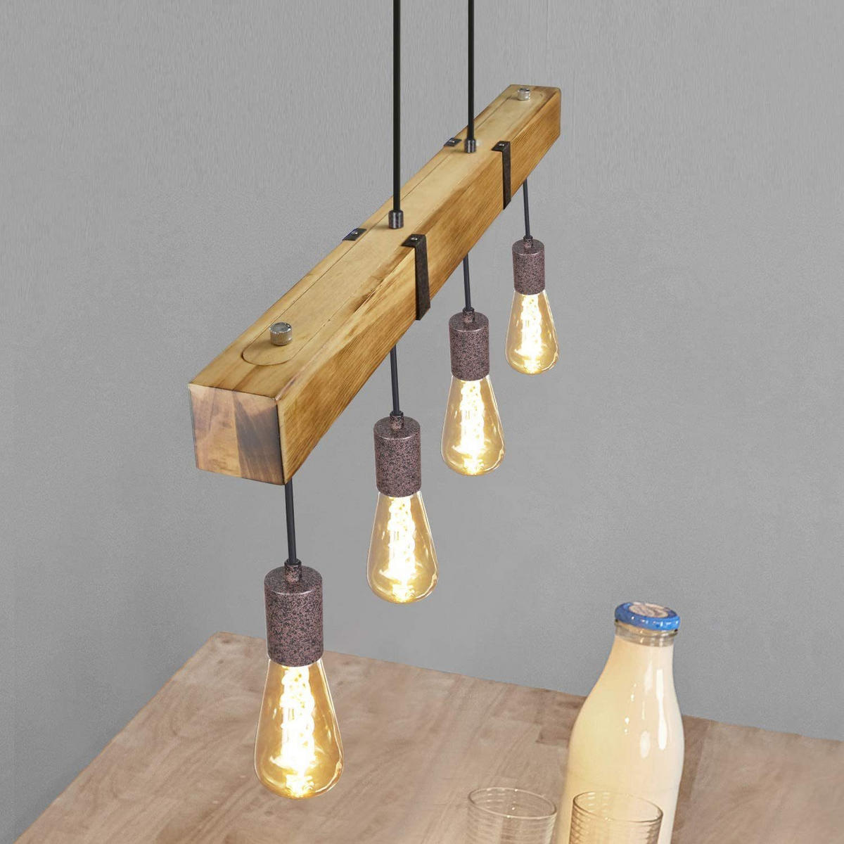 HÄNGELEUCHTE Claudia 4-flammig 80/6/6 cm - Braun, Holzwerkstoff (80/6/6cm) - Nettlife