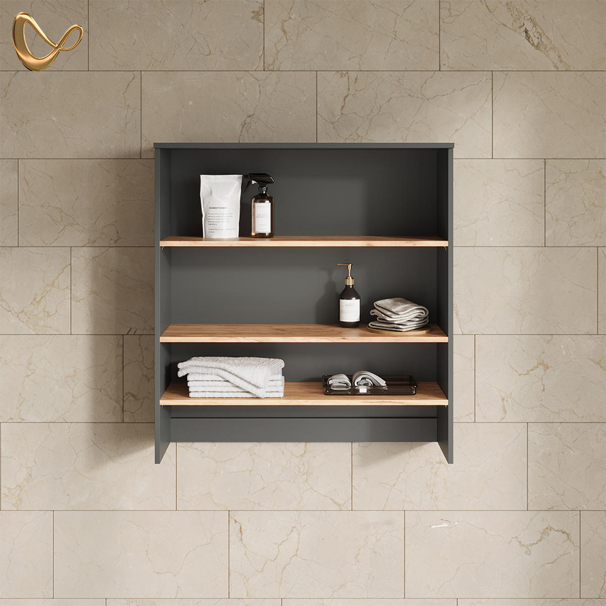 WASCHMASCHINENSCHRANK Paolina Anthrazit/Goldkraft Eiche 93.6 x 100.4 cm mit offenen Regalen - Anthrazit/Eiche Wotan, Holzwerkstoff (93.6/100.4/29cm) - Livinity®