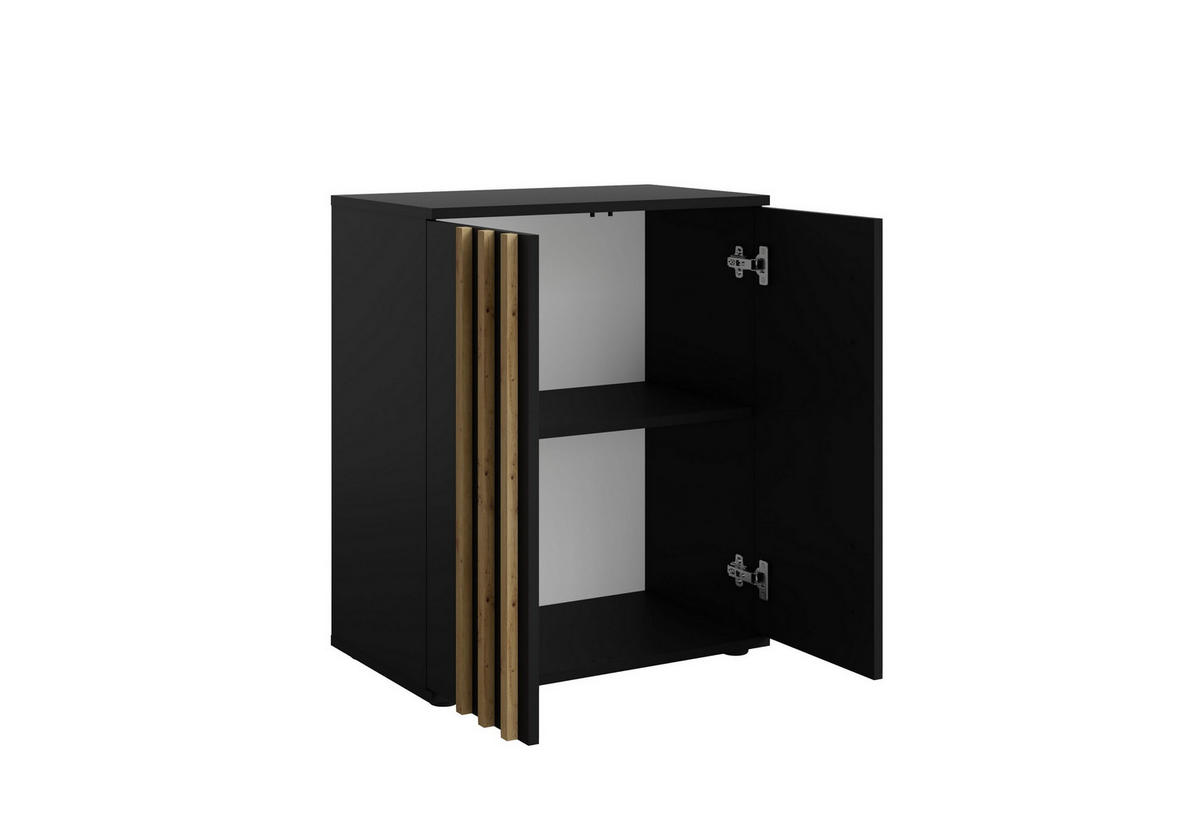 KOMMODE TECTONIC 60/72,7/35cm mit Schubladen 2 Türen Schwarz - Schwarz, Holzwerkstoff (60/72.7/35cm) - MASSENO