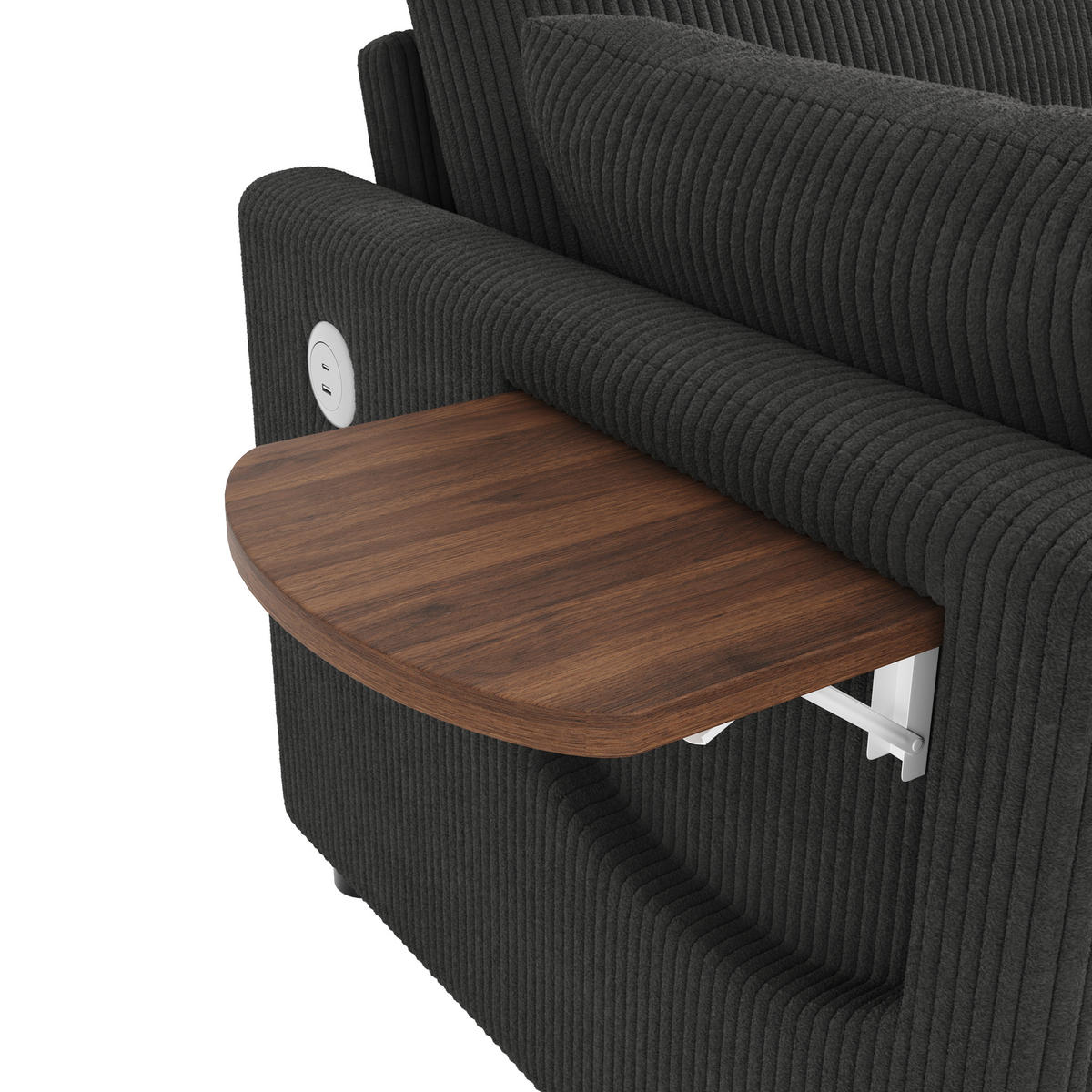 SCHLAFSOFA Grau 2 Sitzer USB Schlaffunktion Tisch Kissen - Grau, Textil (82/84/134cm) - FLIEKS