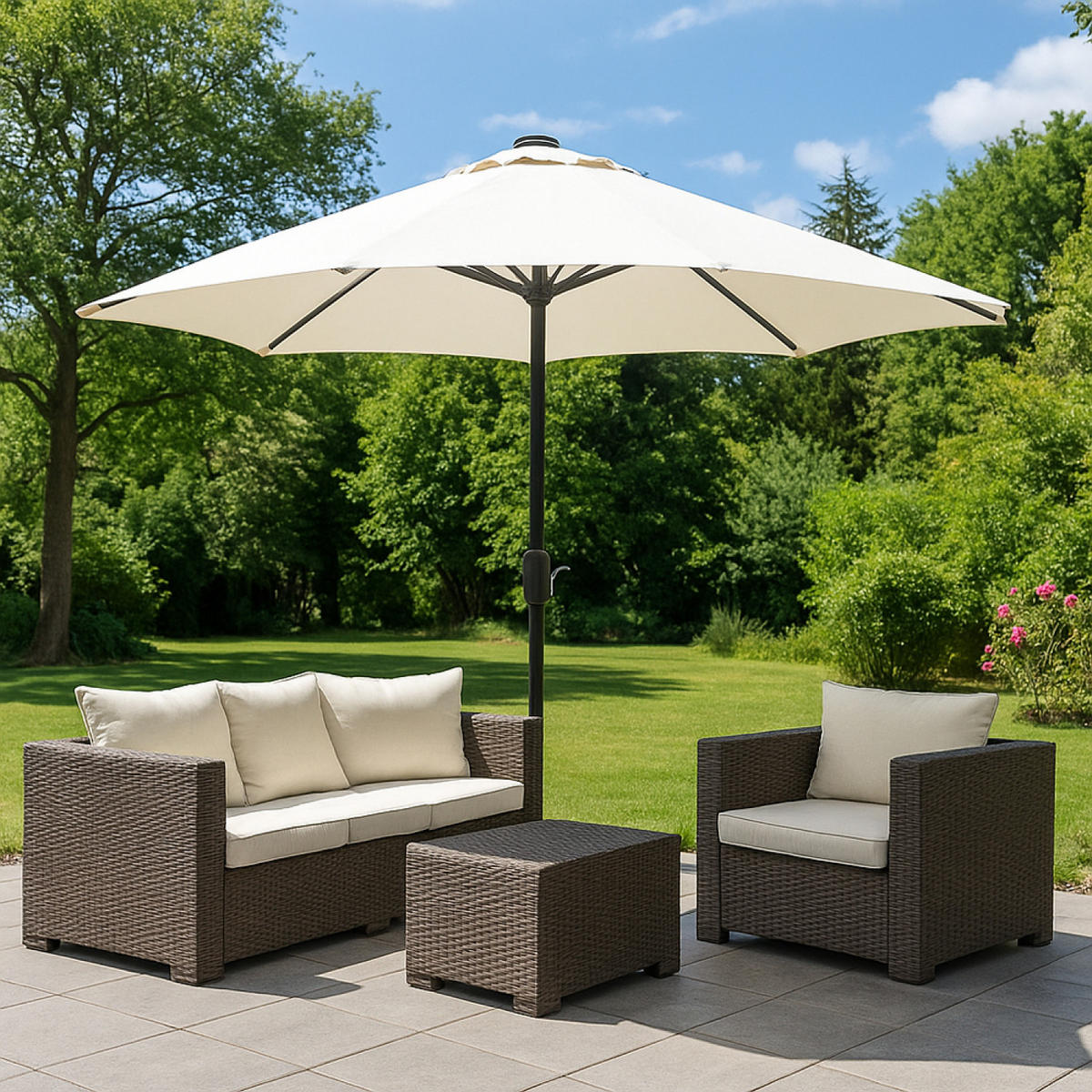 SONNENSCHIRM manarola ecru rund 2 92 x 2 92 cm gerade led - Beige, Metall (292/292cm) - Concept Usine