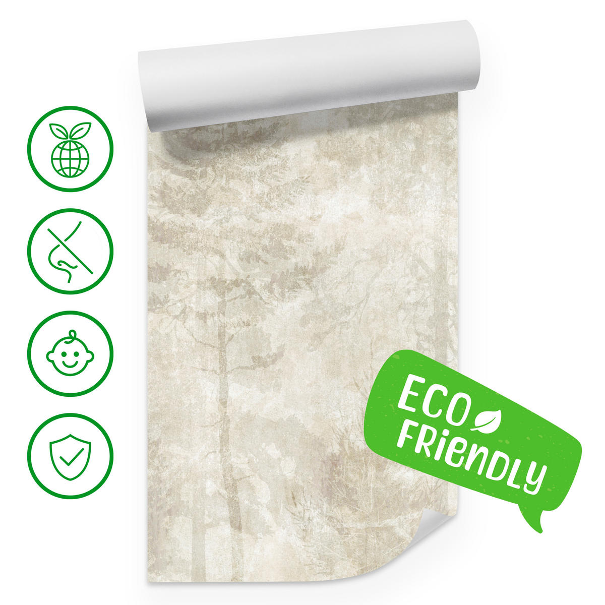 FOTOTAPETE für Wohnzimmer Boho Wald Bäume Beton Abstrakt Vintage Beige 350x256 - Beige/Braun, Papier (350/256cm) - Muralo