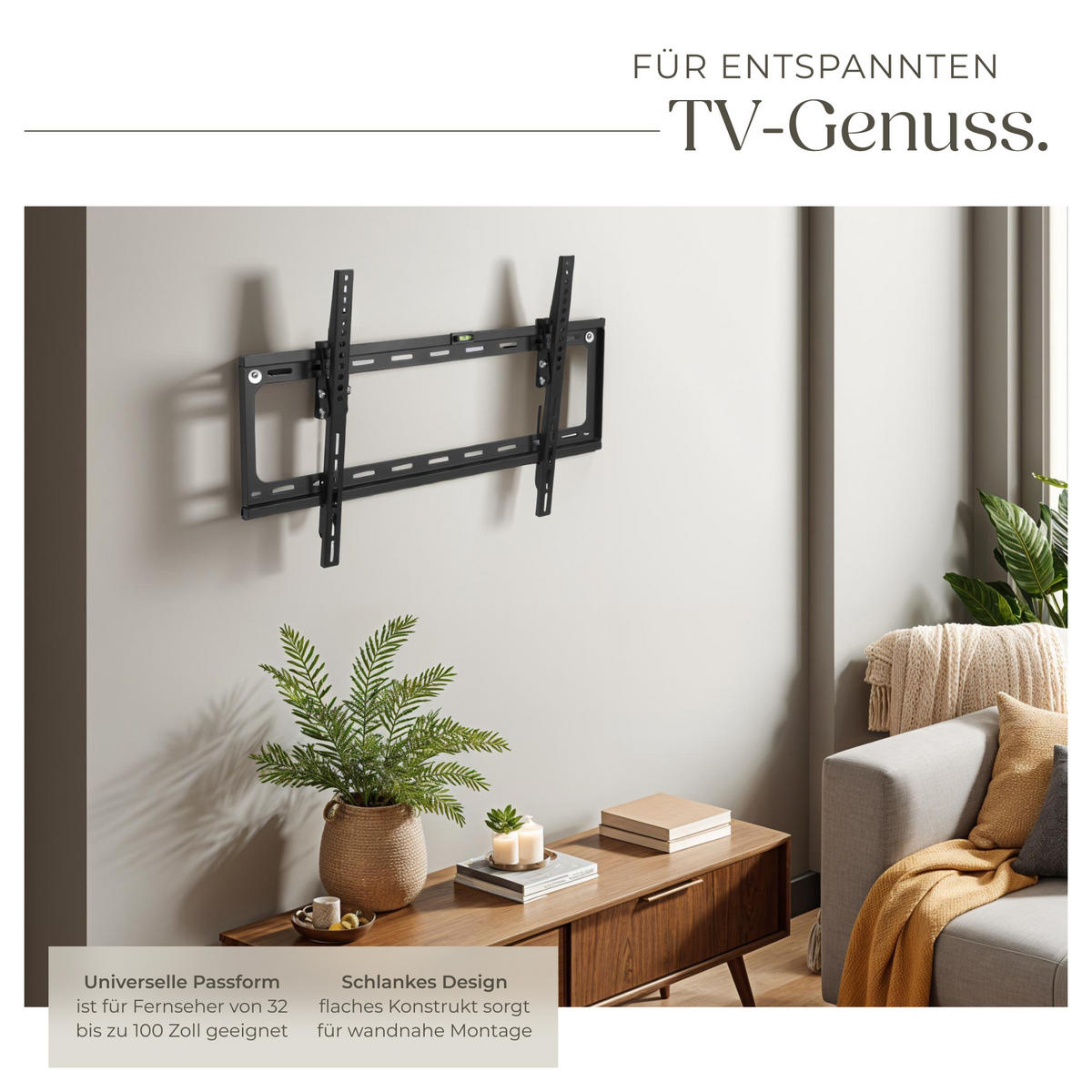 TV-WANDHALTERUNG, bis 70 kg,schwarz - Schwarz, Metall (42/2.5/64.7cm) - tectake