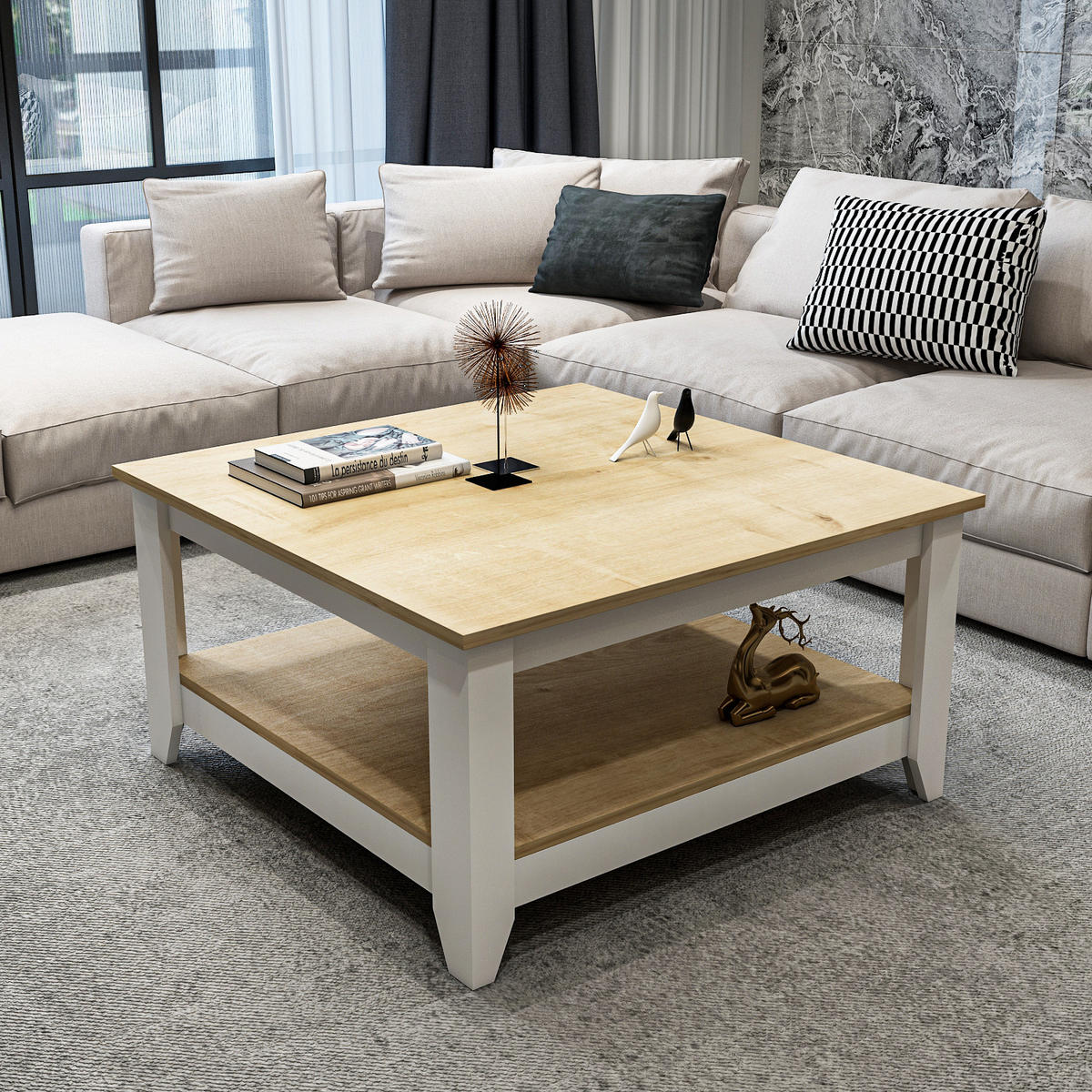 COUCHTISCH Lea Saphireiche Weiß - Honigeiche, Holzwerkstoff (90/90/46.8cm) - Decorotika