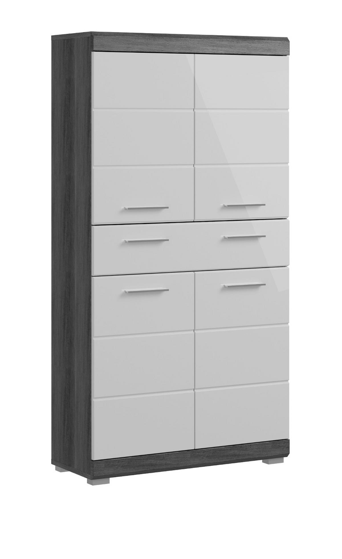 MIDISCHRANK weiß Hochglanz, grau 74 cm, Badschrank 4-türig - Weiß Hochglanz/Silberfarben, Holzwerkstoff/Kunststoff (74/141/31cm) - Inn.Furn