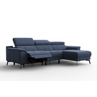 ECKSOFA FIERO 4-Sitzer RECHTS, Marineblauer Veloursstoff - Blau/Schwarz, Holz/Textil (288/170cm) - Courtois Laville