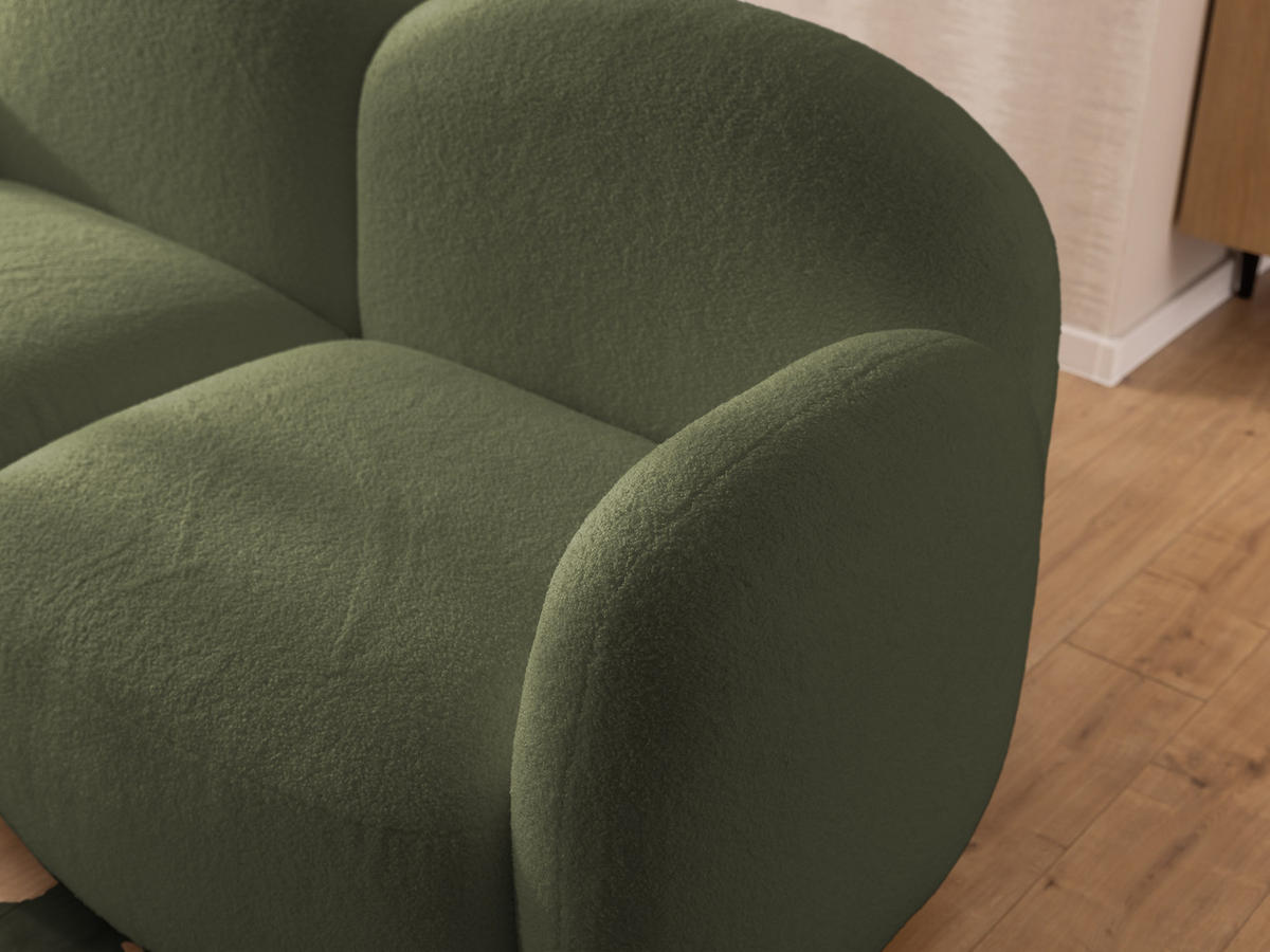ECKSOFA Nuvola mit abgerundetem Design Grün Bouclé-Stoff - Ottomane Links - Schwarz/Grün, Holz/Kunststoff (268/146cm) - S-Style Möbel
