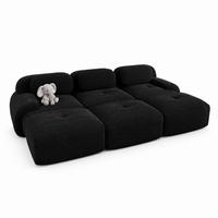 MODULARES Ecksofa aus Cordstoff Schwarz 298x178x70 cm mit Hockern und geschwungenen Armlehnen - Schwarz, Textil (178/298cm) - IVMEU