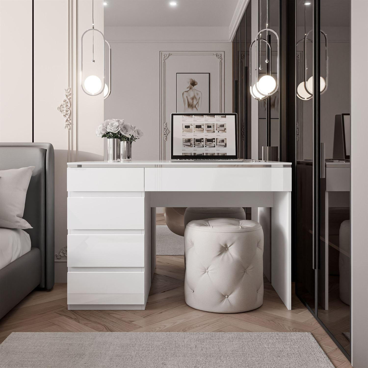 Thumbnail - Lookway Schreibtisch, Weiß Hochglanz, Holzwerkstoff, 120x78.5x55 cm, Arbeitszimmer, Schreibtische, Bürotische