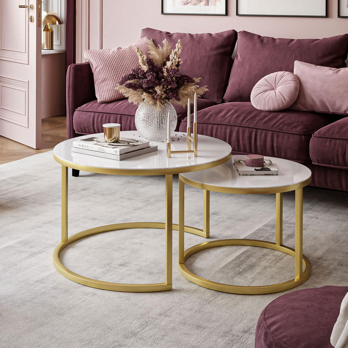 COUCHTISCH 2-in-1 CIRI GLASS mit Glasplatte matt gold - Goldfarben/Weiß, Glas (70/70/47cm) - Lookway