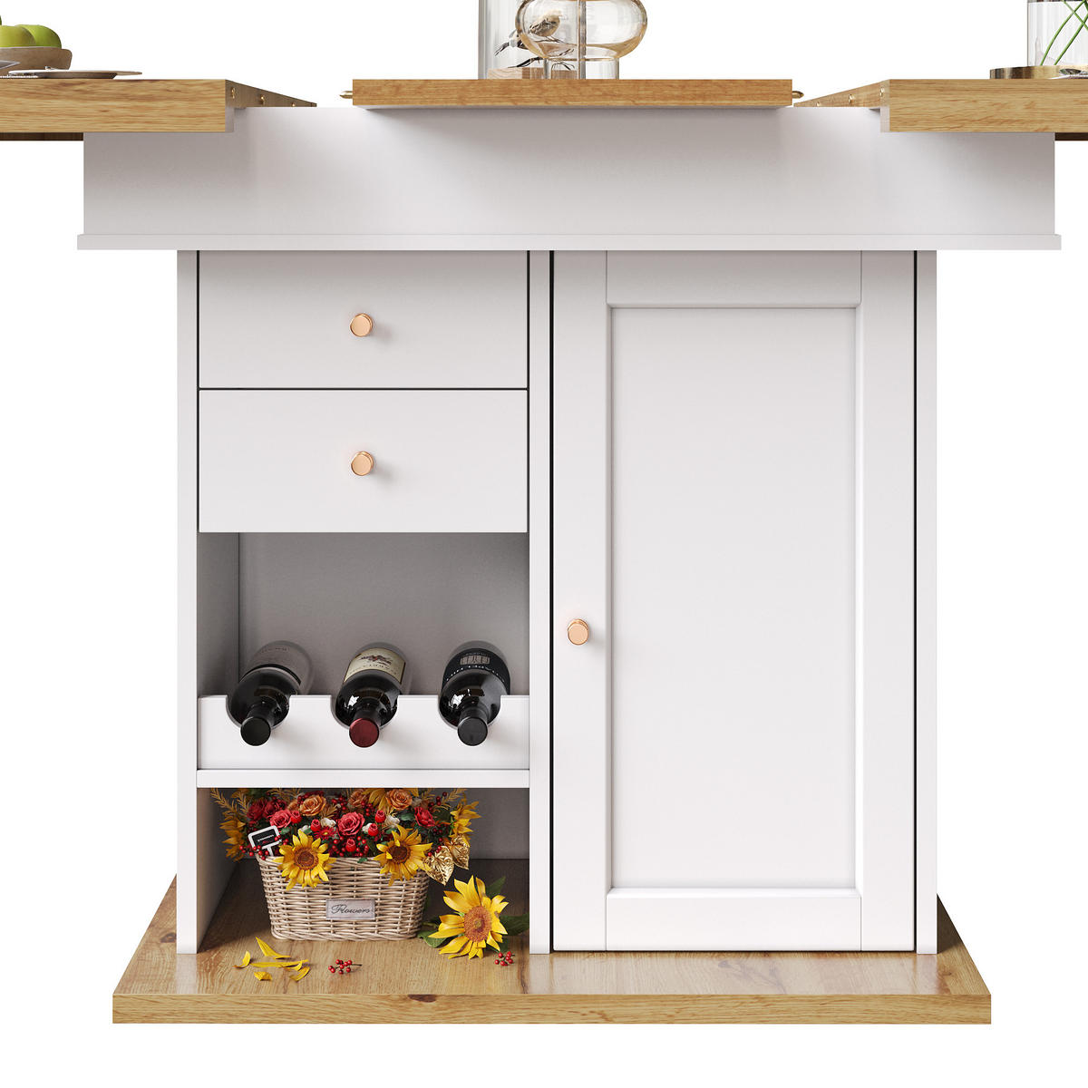 ESSTISCH Ausziehbar 110-140cm Klappbar Snack Weinregal Weiß - Weiß, Holzwerkstoff (80/110/75cm) - FLIEKS