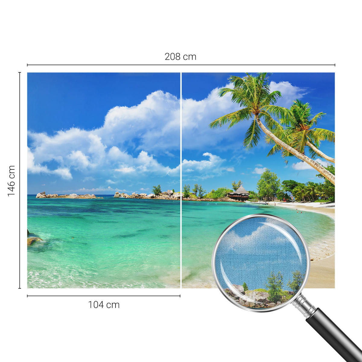 FOTOTAPETE 208x146 cm - Tropisches Paradies - Blau, Textil (208/146cm) - Wallfluent
