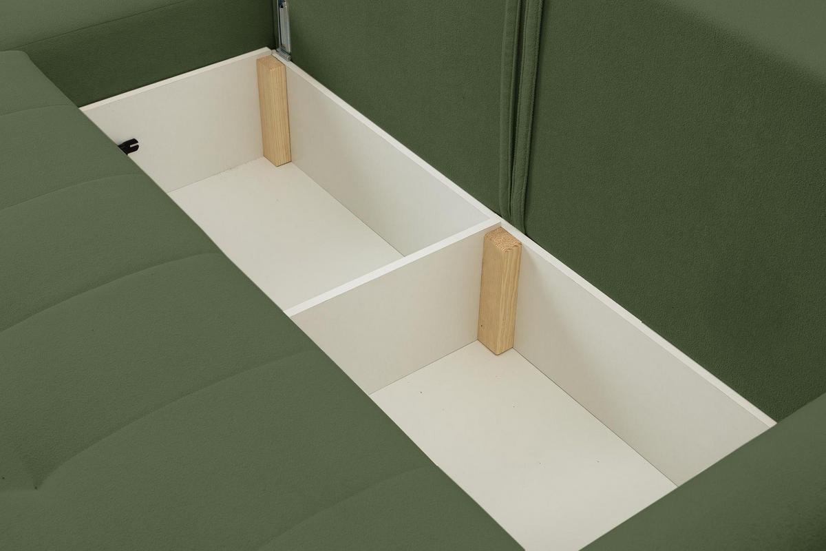 ECKSOFA Sprento Grün, aus Boucle-Stoff, mit Schlaffunktion und Bettzeugfach - Grün, Holzwerkstoff/Textil (230/149cm) - Bettso