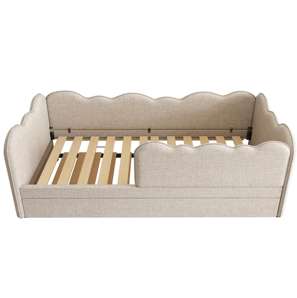 TAGESBETT mit Ausziehbett 90/190 cm, Beige, Leinen - Beige, Textil (90/190cm) - MIVRAY