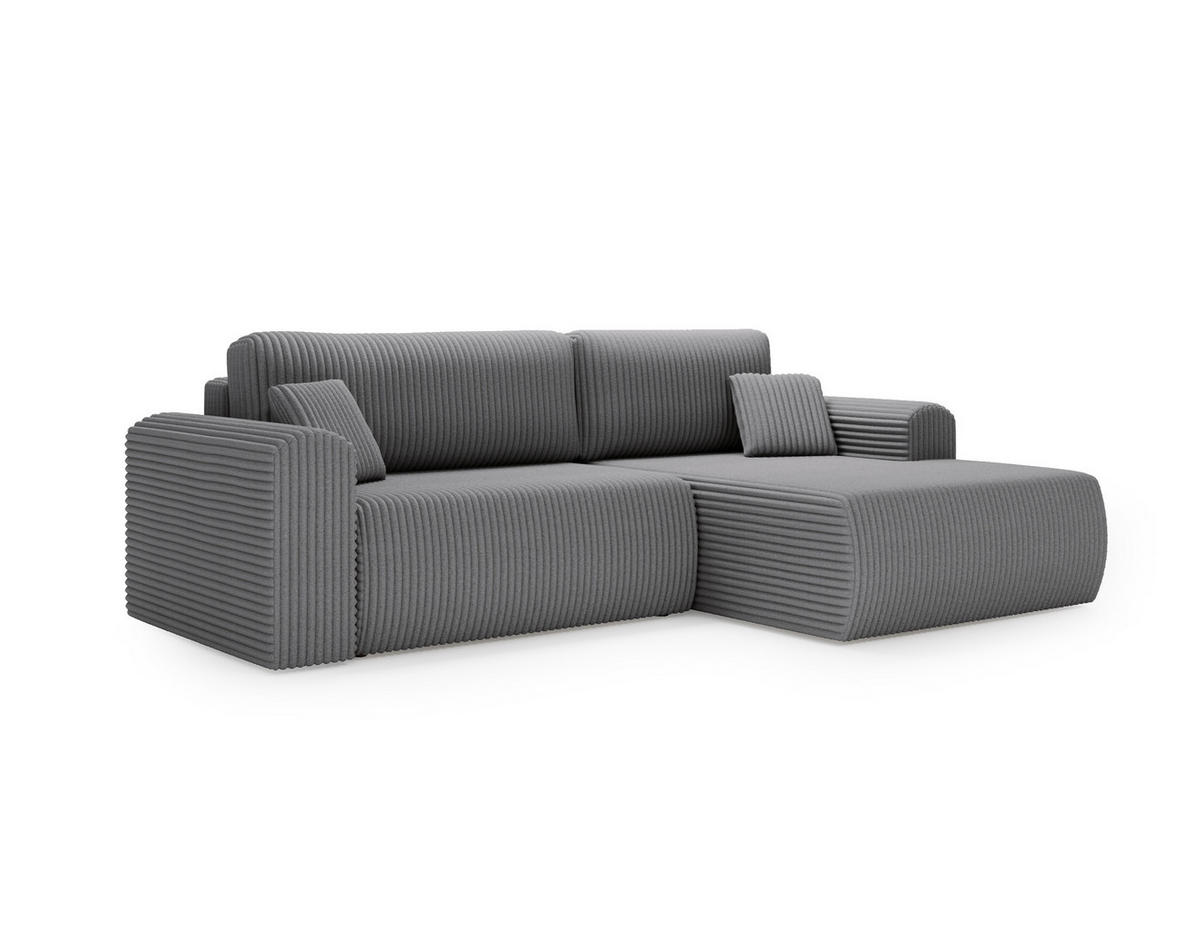 ECKSOFA Linea Dunkelgrau, Sofa mit Schlaffunktion, rechte seite - Dunkelgrau, Holzwerkstoff/Textil (257/177cm) - Bettso