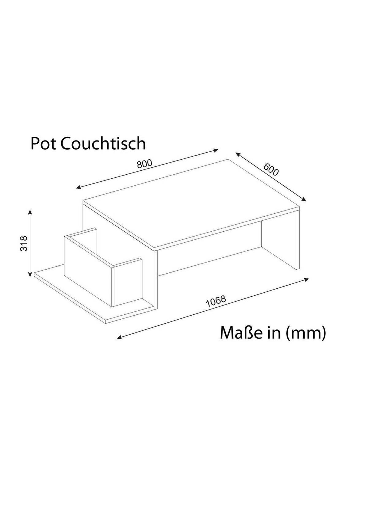 COUCHTISCH Pot Weiß Walnuss - Walnussfarben/Weiß, Holzwerkstoff (60/106/31cm) - moebel17