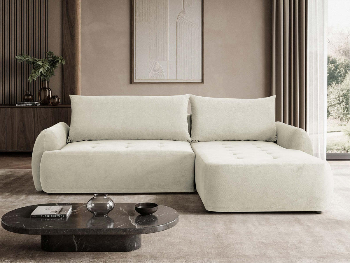 COLTAR Bueno II, Dreapta - crem/negru, material textil/lemn (185/280cm) - MIRJAN24