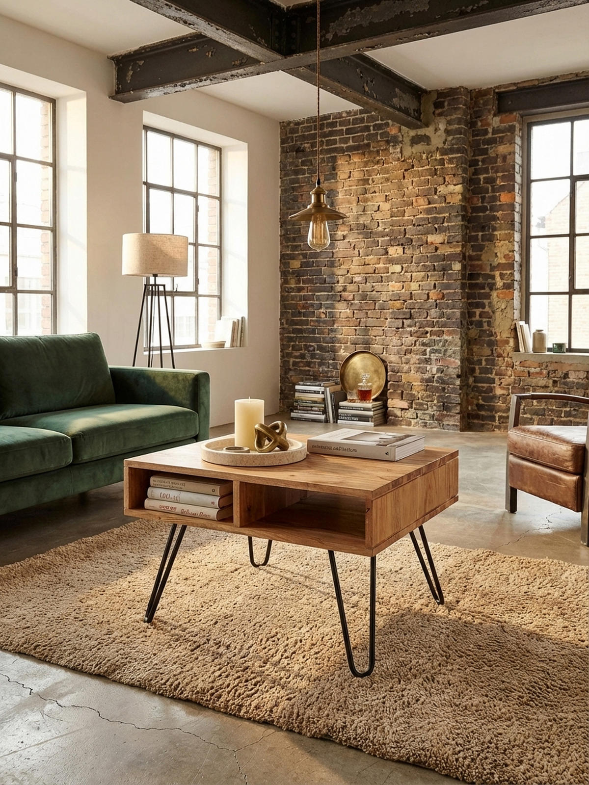 COUCHTISCH aus massivem Akazienholz mit Metallgestell und Stauraum im modernen Design - Beige/Schwarz, Holz/Metall (60/60/40cm) - KADIMA DESIGN