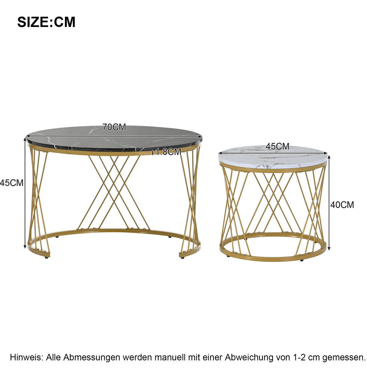 COUCHTISCH aus MDF 70x70x45 & 45x45x40 cm in Schwarz mit Nesting-Design - Schwarz, Holzwerkstoff (70/70/45cm) - Modfu