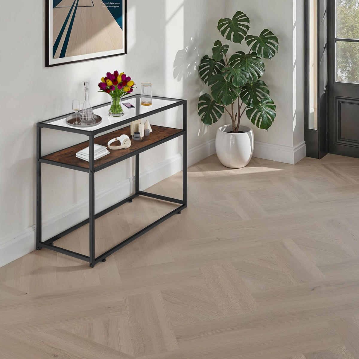 KONSOLENTISCH Kilkenny,100 x 41 x 80,5 cm,Industrial Holz dunkel, rustikal - Rostfarben, Holzwerkstoff (100/41/80.5cm) - tectake